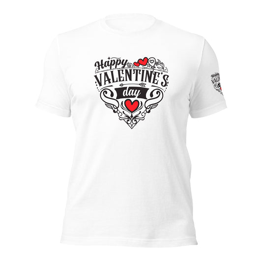 Happy Valentine’s Day Vintage Heart Print T-Shirt