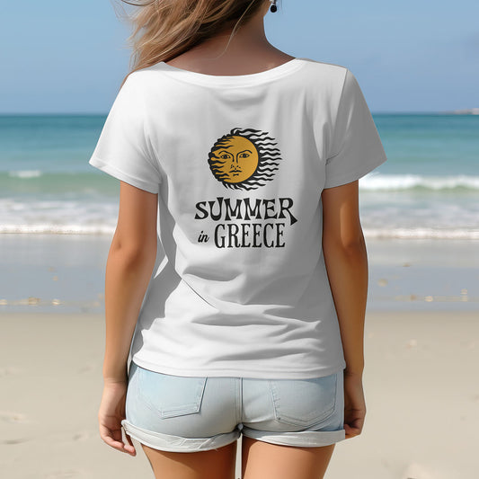 Summer in Greece T-shirt with Big Sun Graphic