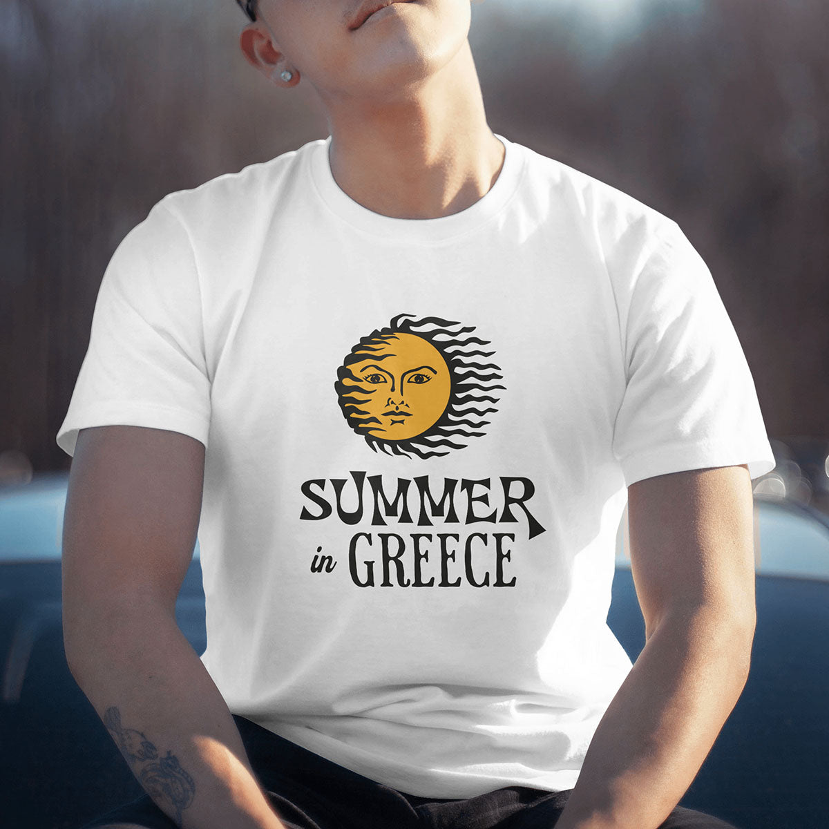 Summer in Greece T-shirt with Big Sun Graphic