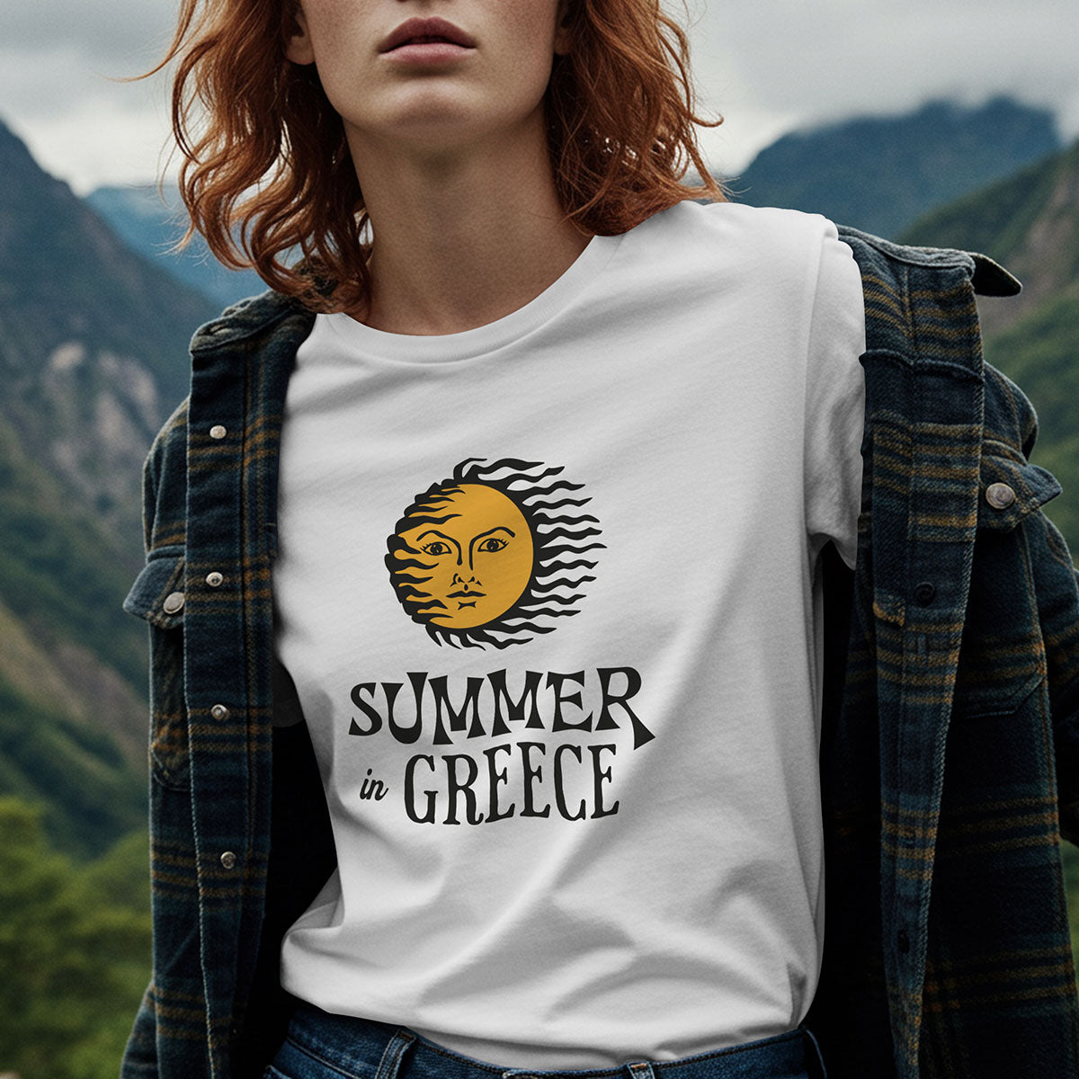 Summer in Greece T-shirt with Big Sun Graphic